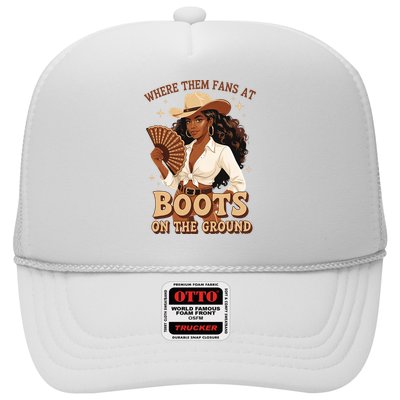 Boots On The Ground Where Them Fans At Black Cowgirl Trucker Hat