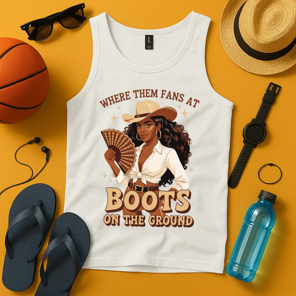 Boots On The Ground Where Them Fans At Black Cowgirl Tank Top