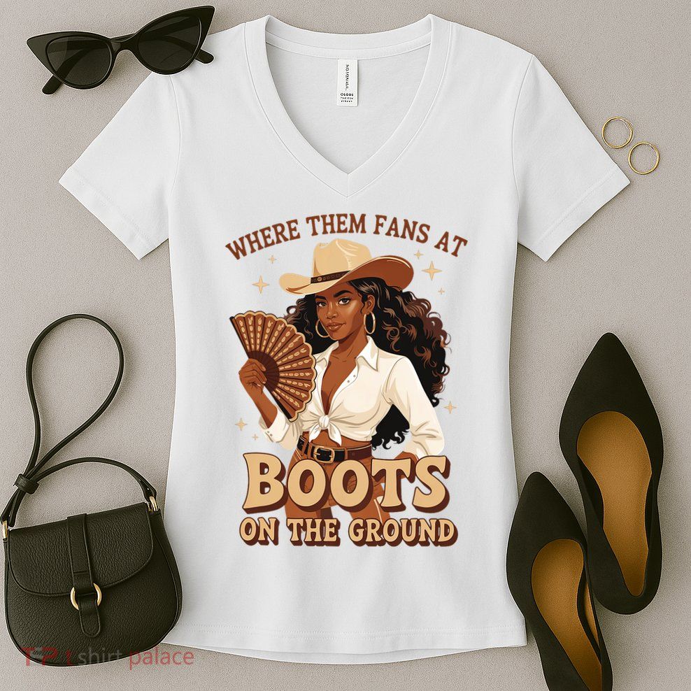 Boots On The Ground Where Them Fans At Black Cowgirl Women's V-Neck T-Shirt