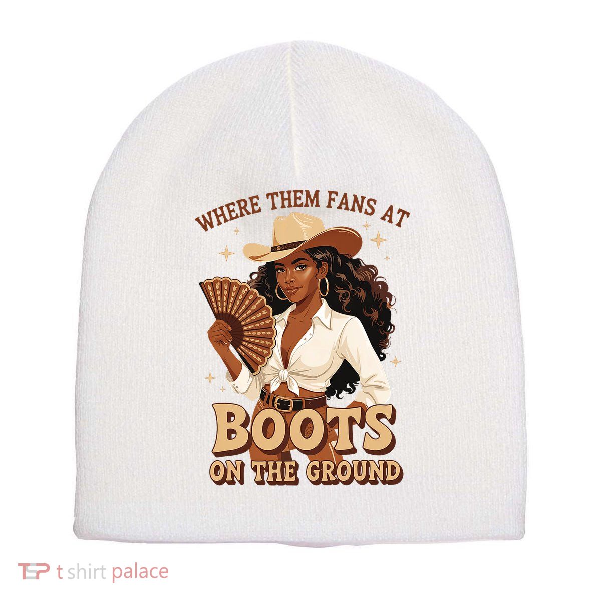 Boots On The Ground Where Them Fans At Black Cowgirl Short Acrylic Beanie