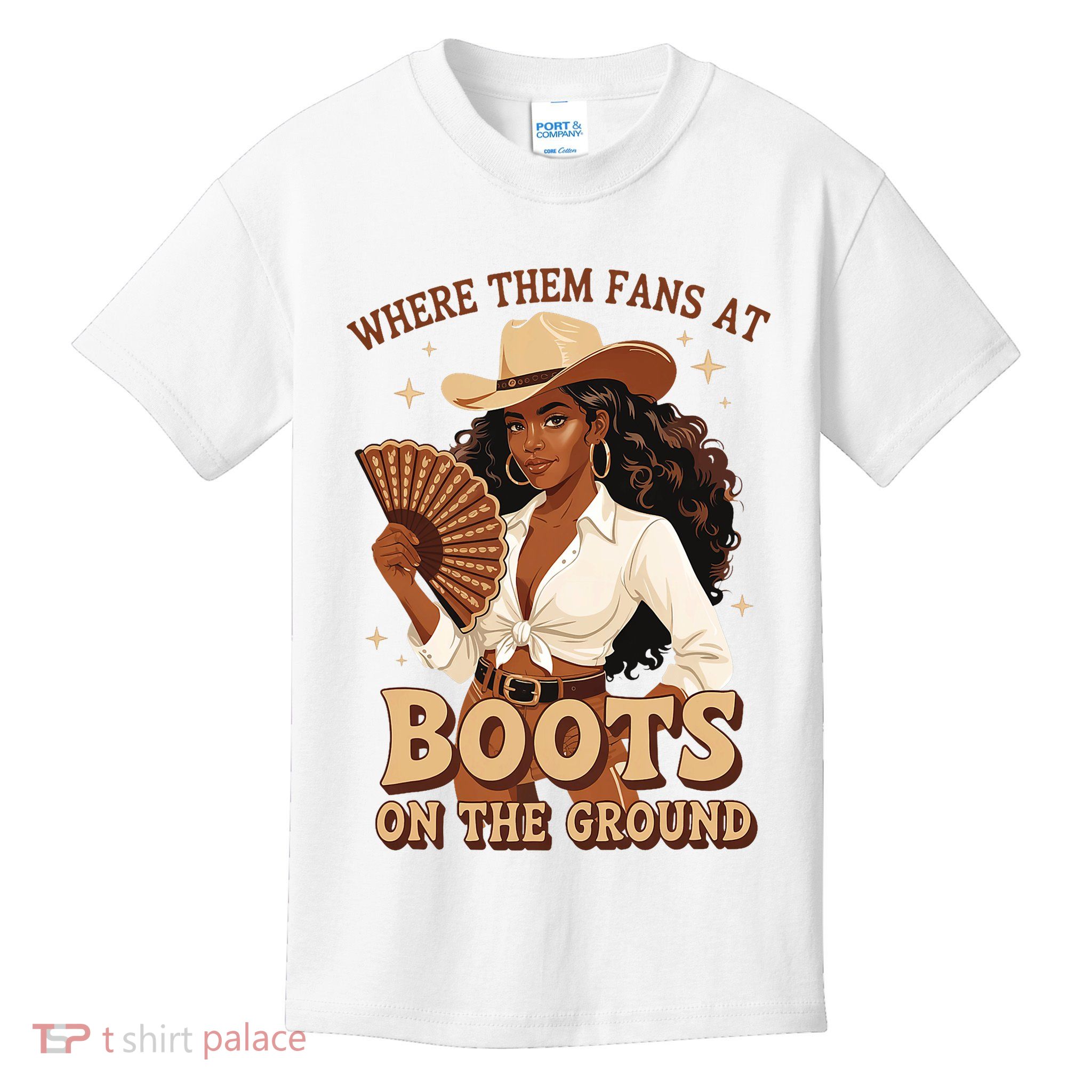 Boots On The Ground Where Them Fans At Black Cowgirl Kids T-Shirt