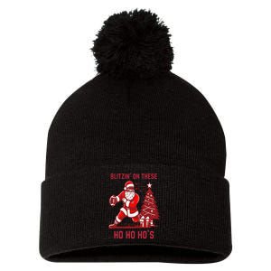 Blitzing On These Ho Ho Ho's Funny Santa Football Christmas  Pom Pom 12in Knit Beanie