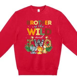 Brother Of The Wild Two Zoo Birthday Safari Jungle Animal Premium Crewneck Sweatshirt