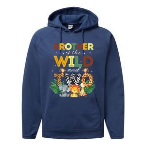 Brother Of The Wild Two Zoo Birthday Safari Jungle Animal Performance Fleece Hoodie