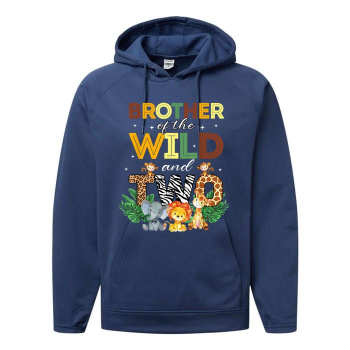 Brother Of The Wild Two Zoo Birthday Safari Jungle Animal Performance Fleece Hoodie