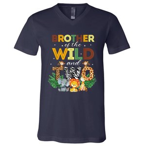 Brother Of The Wild Two Zoo Birthday Safari Jungle Animal V-Neck T-Shirt