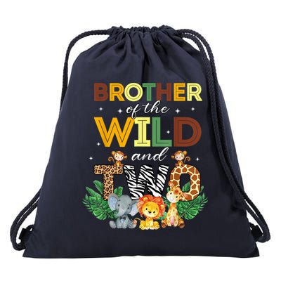 Brother Of The Wild Two Zoo Birthday Safari Jungle Animal Drawstring Bag