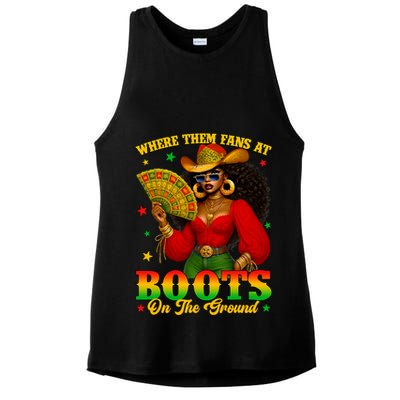 Boots On The Ground Juneteenth Cowgirl Where Them Fans At   Ladies PosiCharge Tri-Blend Wicking Tank