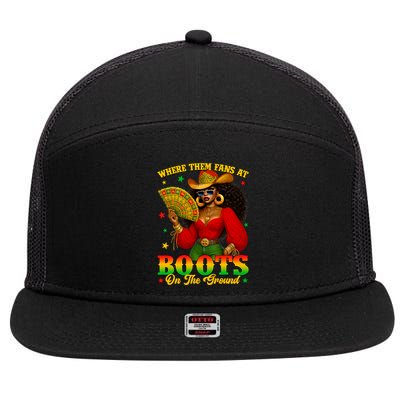 Boots On The Ground Juneteenth Cowgirl Where Them Fans At   7 Panel Mesh Trucker Snapback Hat