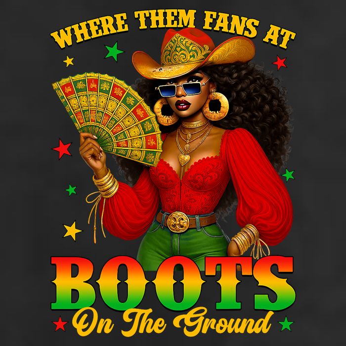 Boots On The Ground Juneteenth Cowgirl Where Them Fans At   7 Panel Mesh Trucker Snapback Hat