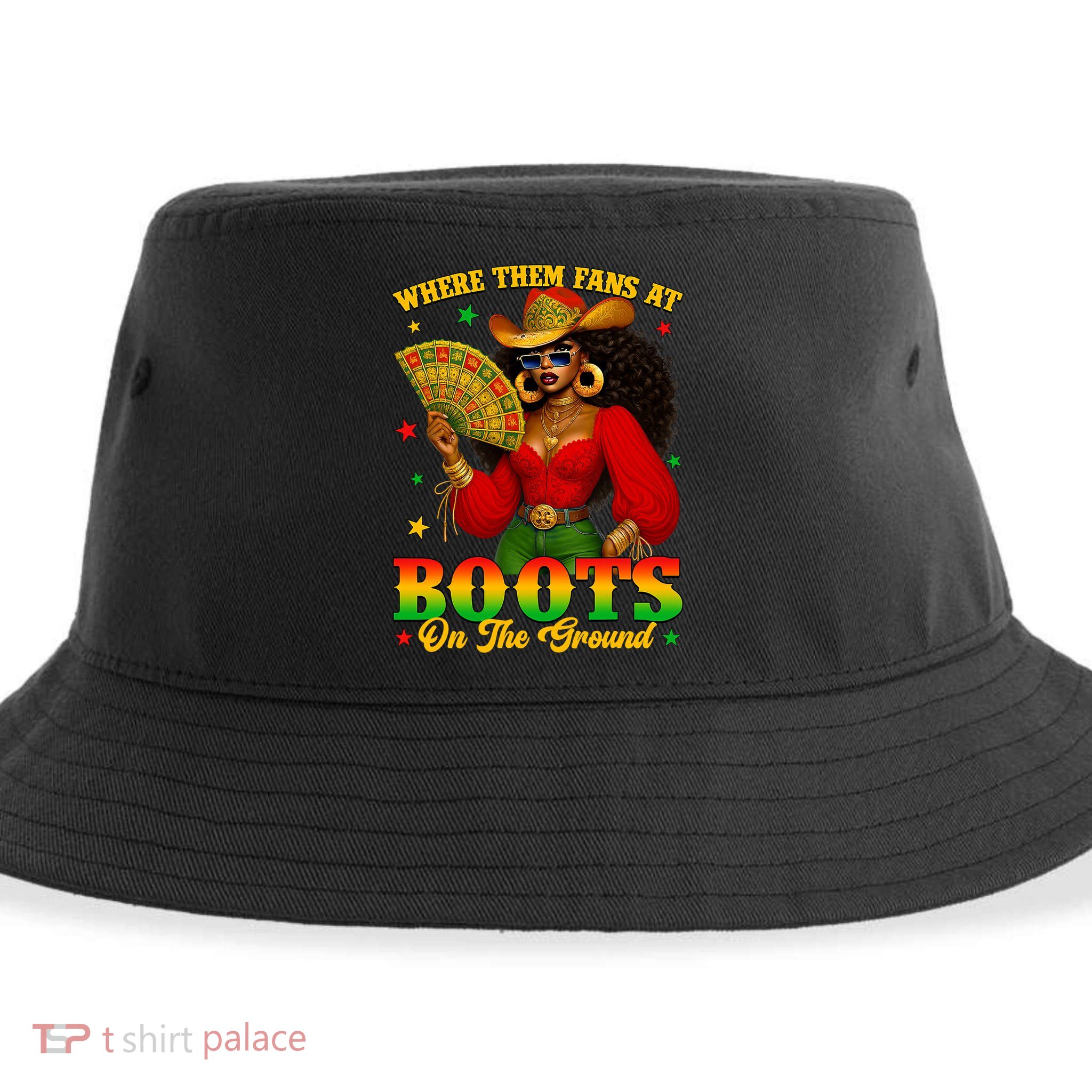 Boots On The Ground Juneteenth Cowgirl Where Them Fans At   Sustainable Bucket Hat