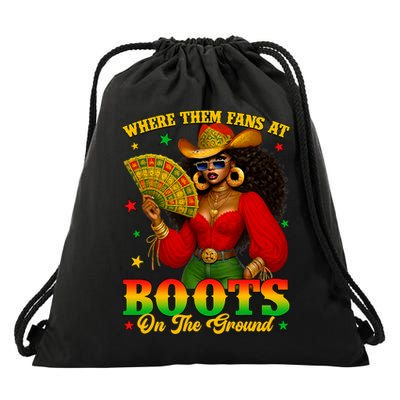 Boots On The Ground Juneteenth Cowgirl Where Them Fans At   Drawstring Bag