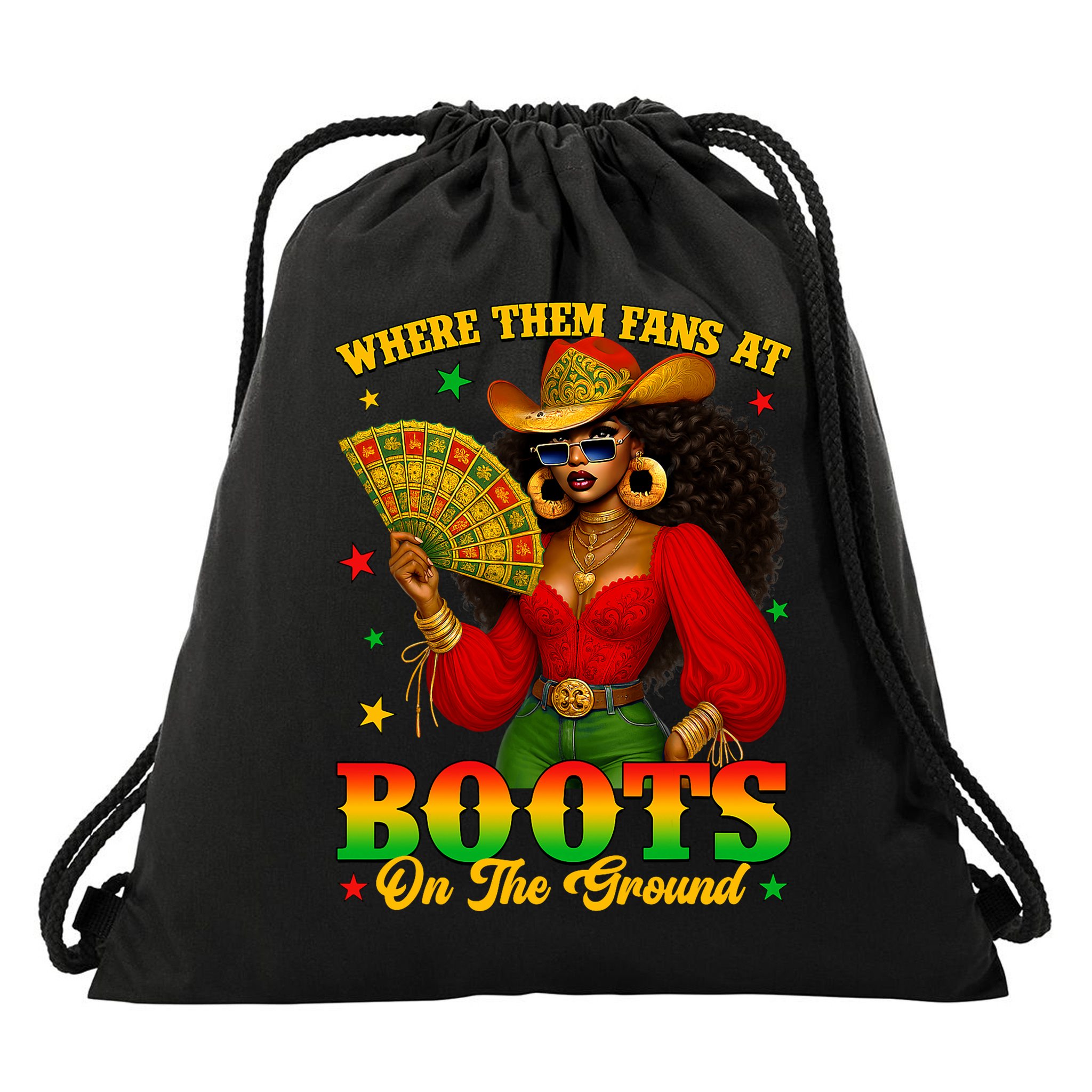 Boots On The Ground Juneteenth Cowgirl Where Them Fans At   Drawstring Bag