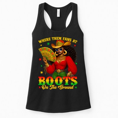 Boots On The Ground Juneteenth Cowgirl Where Them Fans At   Womens Tank Top