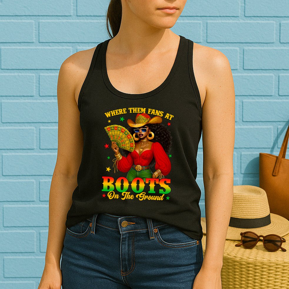 Boots On The Ground Juneteenth Cowgirl Where Them Fans At   Womens Tank Top