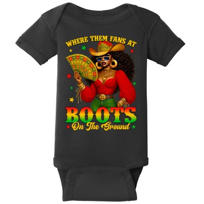 Boots On The Ground Juneteenth Cowgirl Where Them Fans At   Baby Bodysuit