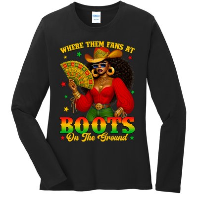 Boots On The Ground Juneteenth Cowgirl Where Them Fans At   Ladies Long Sleeve Shirt