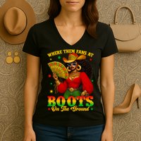 Boots On The Ground Juneteenth Cowgirl Where Them Fans At   Women's V-Neck T-Shirt