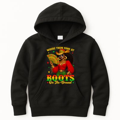 Boots On The Ground Juneteenth Cowgirl Where Them Fans At   Kids Hoodie
