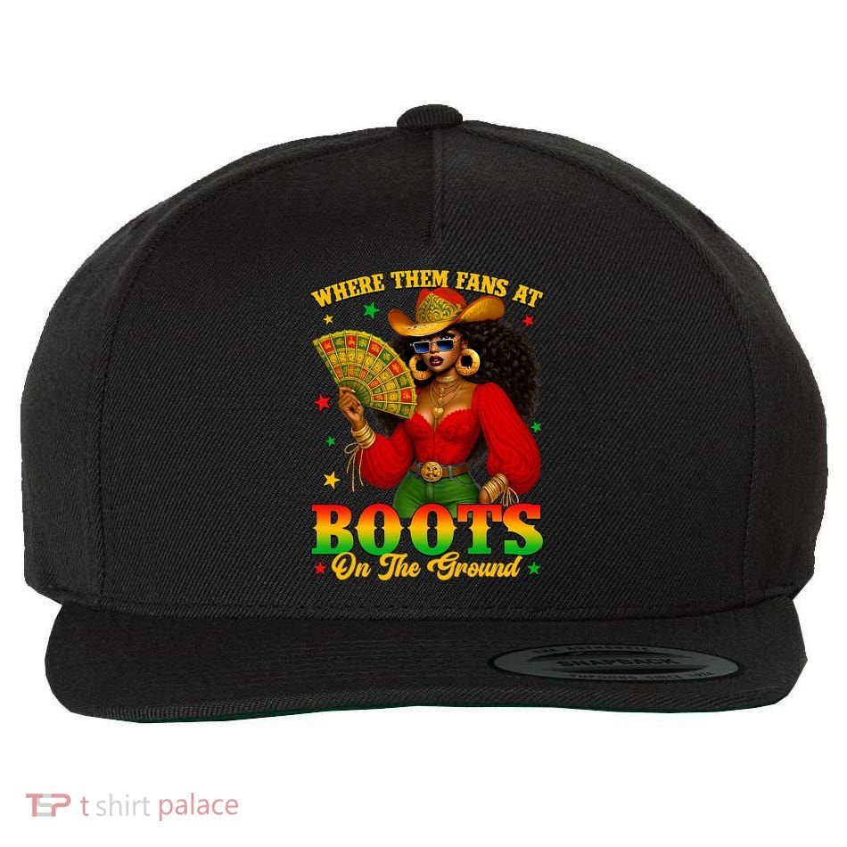 Boots On The Ground Juneteenth Cowgirl Where Them Fans At   Wool Snapback Cap