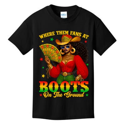 Boots On The Ground Juneteenth Cowgirl Where Them Fans At   Kids T-Shirt