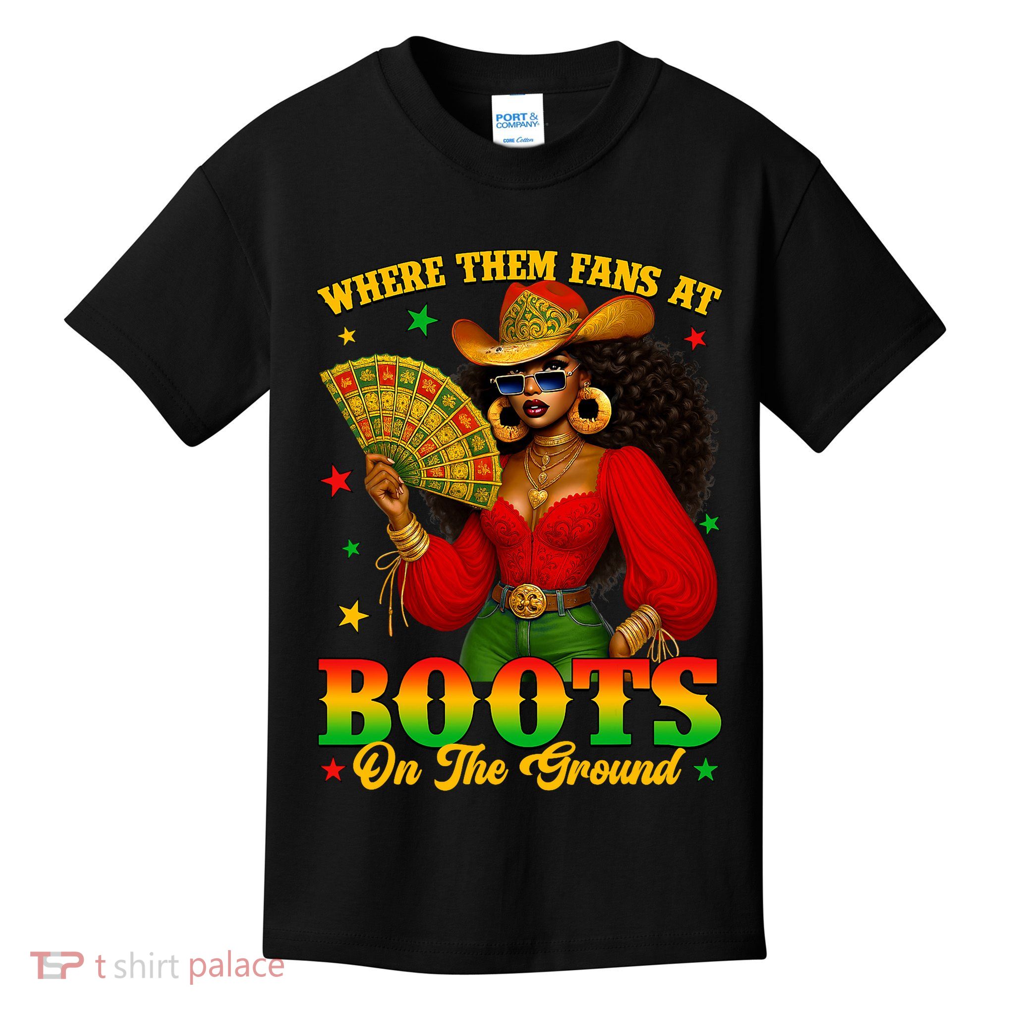 Boots On The Ground Juneteenth Cowgirl Where Them Fans At   Kids T-Shirt