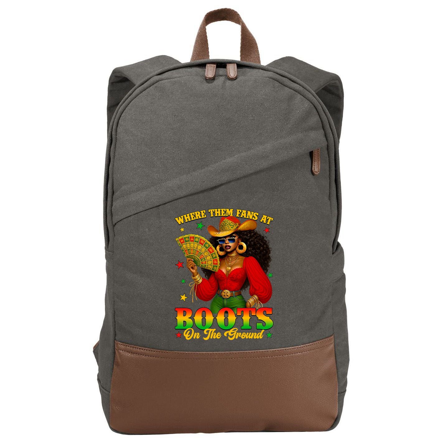 Boots On The Ground Juneteenth Cowgirl Where Them Fans At   Cotton Canvas Backpack