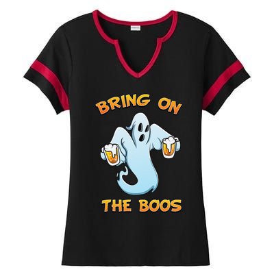 Bring On The Boos Spooky Ghost Beer Halloween Costume Ladies Halftime Notch Neck Tee