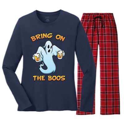 Bring On The Boos Spooky Ghost Beer Halloween Costume Women's Long Sleeve Flannel Pajama Set 