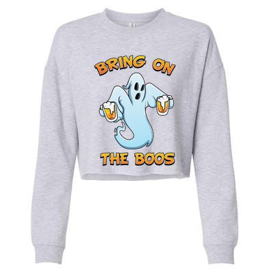 Bring On The Boos Spooky Ghost Beer Halloween Costume Cropped Pullover Crew