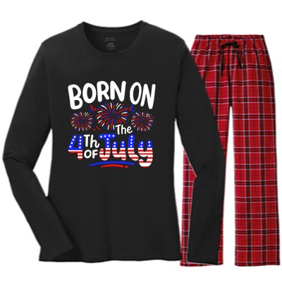 Born On The 4th Of July Birthday Party Usa Women's Long Sleeve Flannel Pajama Set 