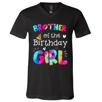 Brother of the Birthday Tie Dye Family Matching Party V-Neck T-Shirt