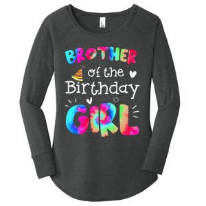 Brother of the Birthday Tie Dye Family Matching Party Women's Perfect Tri Tunic Long Sleeve Shirt