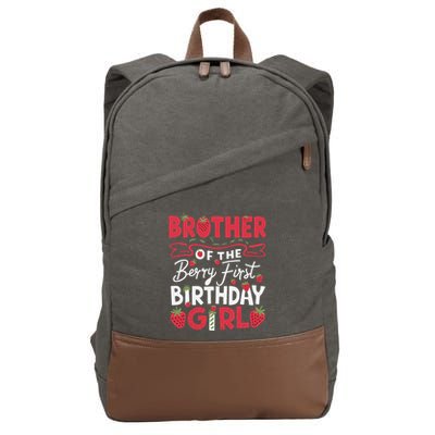 Brother Of The Berry First Birthday Girl Strawberry Cotton Canvas Backpack