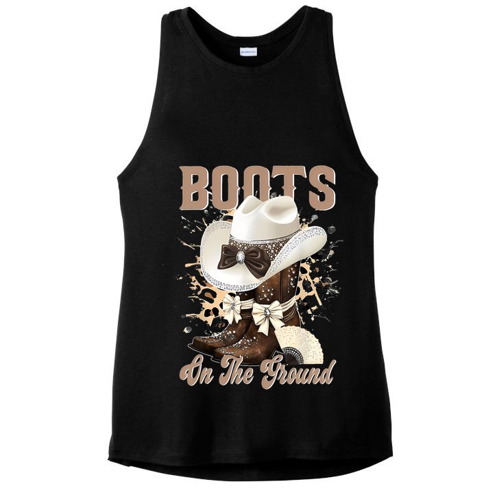 Boots On The Ground Black Cowgirl Western Where Them Fans  Ladies PosiCharge Tri-Blend Wicking Tank