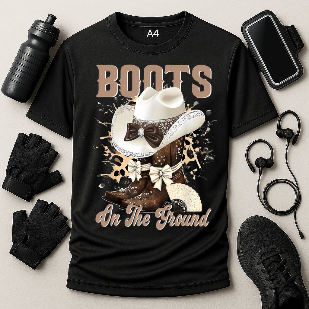 Boots On The Ground Black Cowgirl Western Where Them Fans  Cooling Performance Crew T-Shirt