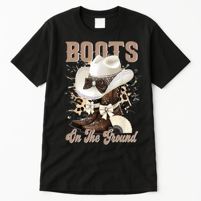 Boots On The Ground Black Cowgirl Western Where Them Fans  Tall T-Shirt
