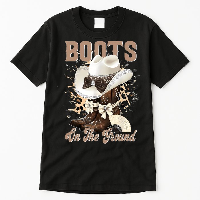 Boots On The Ground Black Cowgirl Western Where Them Fans  Tall T-Shirt