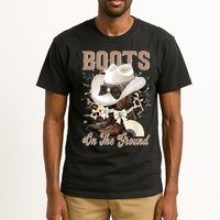 Boots On The Ground Black Cowgirl Western Where Them Fans  Tall T-Shirt