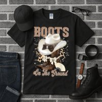 Boots On The Ground Black Cowgirl Western Where Them Fans  Tall T-Shirt