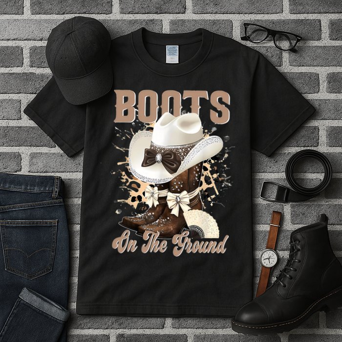 Boots On The Ground Black Cowgirl Western Where Them Fans  Tall T-Shirt