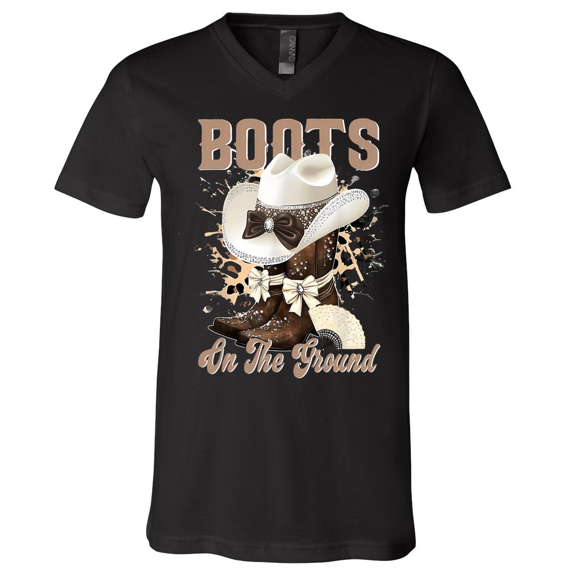 Boots On The Ground Black Cowgirl Western Where Them Fans  V-Neck T-Shirt