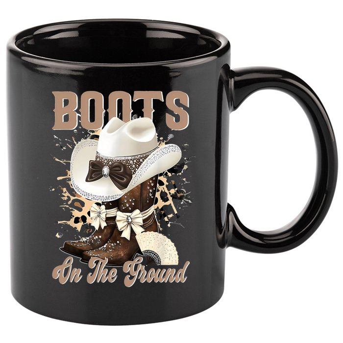 Boots On The Ground Black Cowgirl Western Where Them Fans  11oz C Handle Ceramic Mug