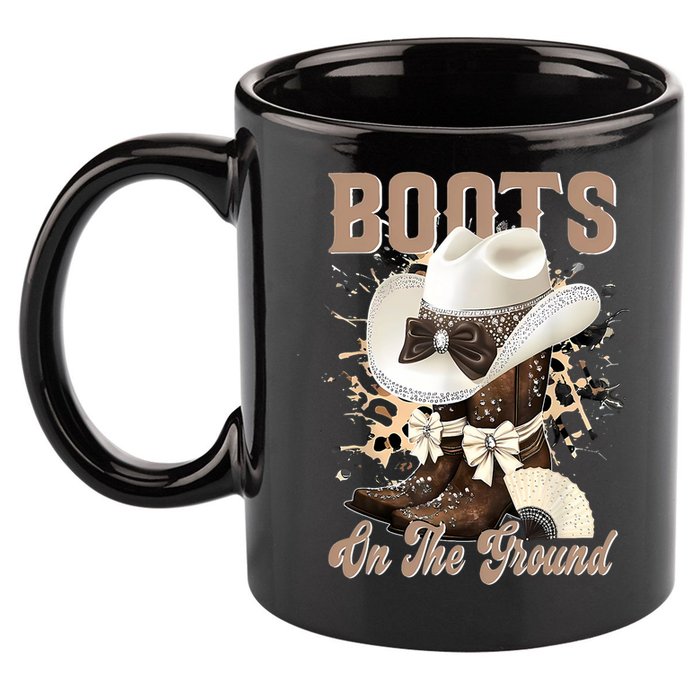 Boots On The Ground Black Cowgirl Western Where Them Fans  11oz C Handle Ceramic Mug