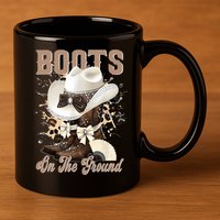 Boots On The Ground Black Cowgirl Western Where Them Fans  11oz C Handle Ceramic Mug