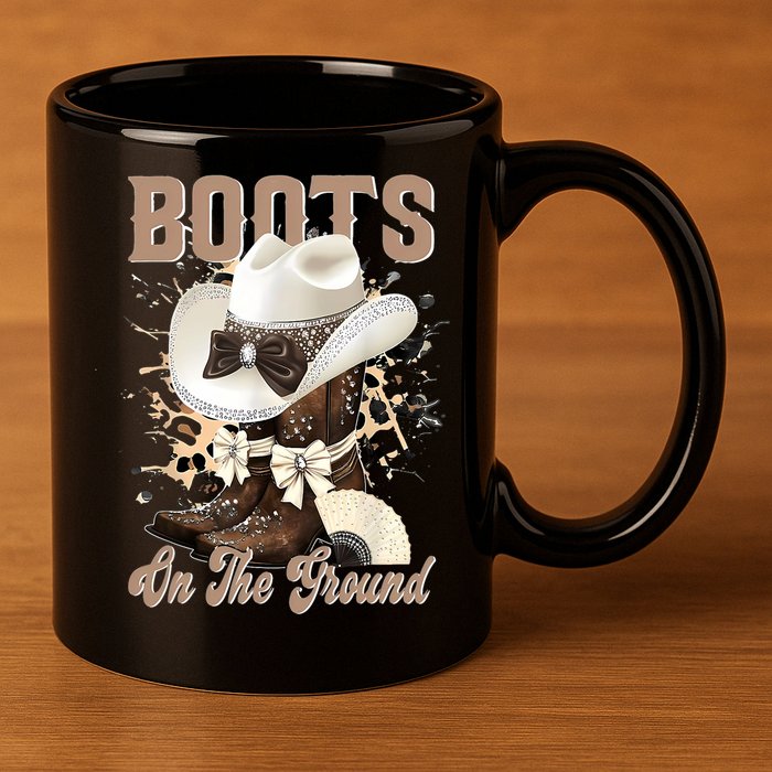 Boots On The Ground Black Cowgirl Western Where Them Fans  11oz C Handle Ceramic Mug
