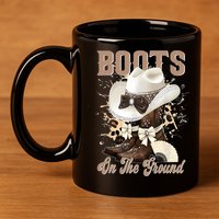 Boots On The Ground Black Cowgirl Western Where Them Fans  11oz C Handle Ceramic Mug