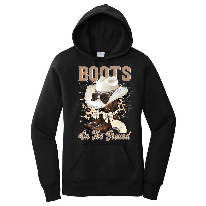Boots On The Ground Black Cowgirl Western Where Them Fans  Women's Pullover Hoodie
