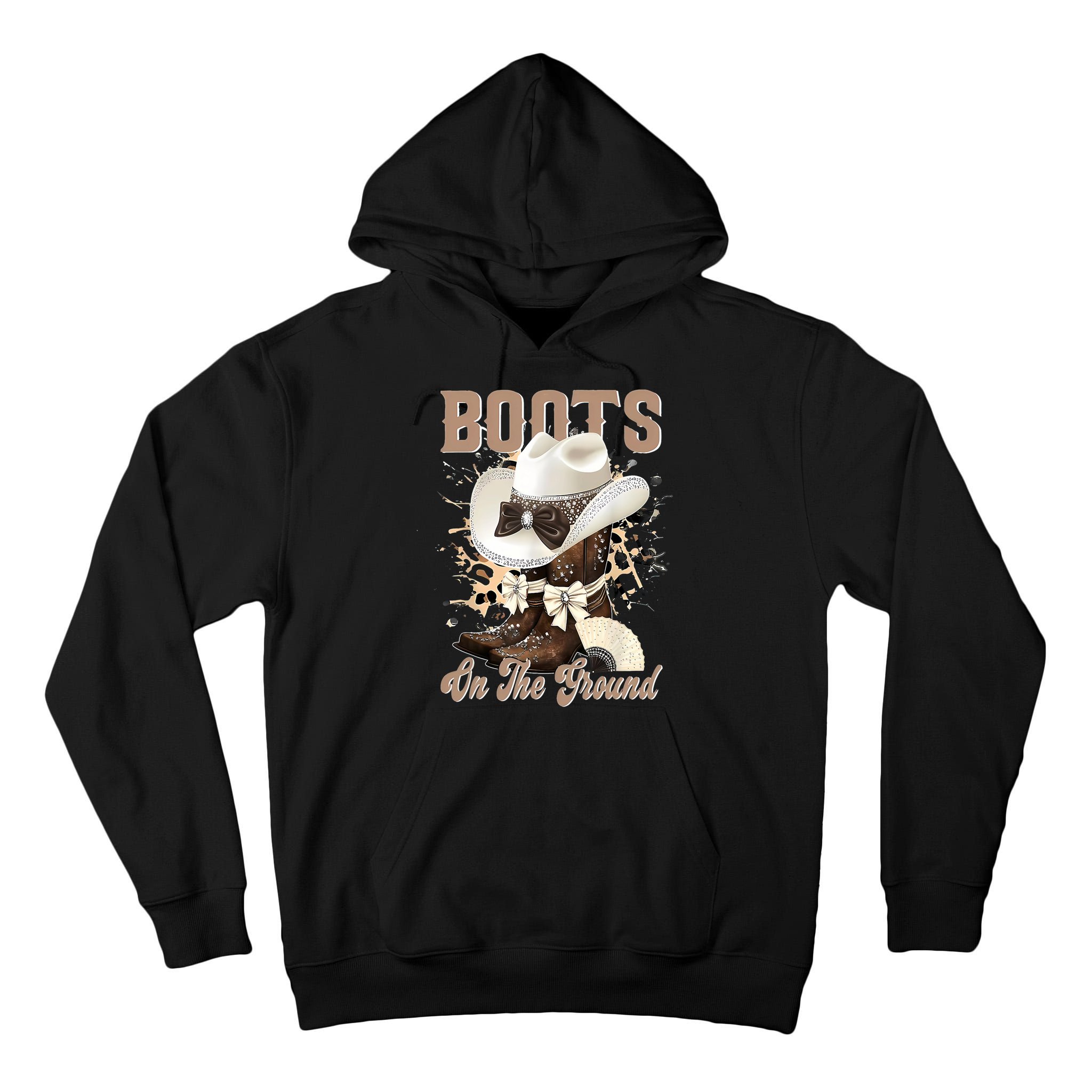 Boots On The Ground Black Cowgirl Western Where Them Fans  Tall Hoodie