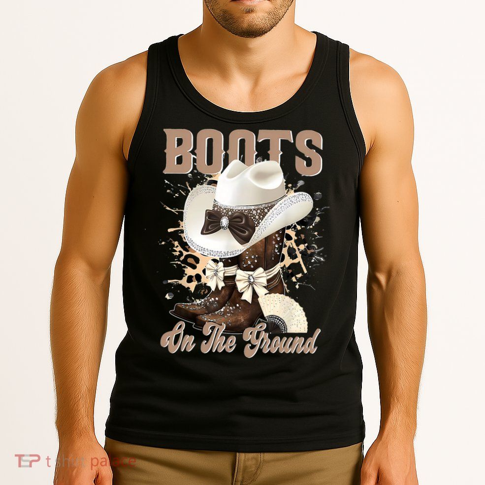 Boots On The Ground Black Cowgirl Western Where Them Fans  Tank Top